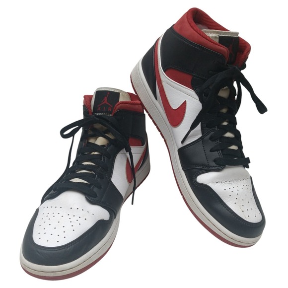 Nike Air Jordan 1 Mid Mens Size 11 White Gym Red Black 554724-122 ~ Nice! - Picture 1 of 11